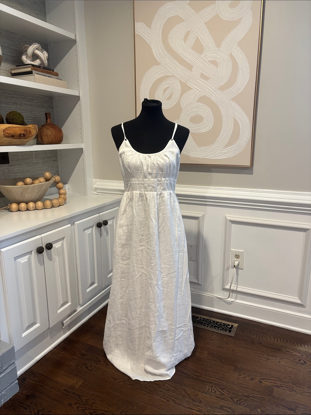 I Crew White Linen Maxi Dress with Spaghetti Straps NWT 8